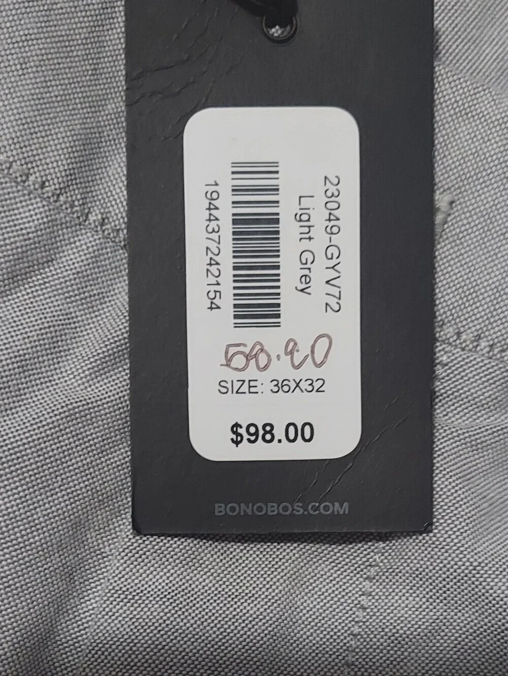 NWT Bonobos Light Gray Summer Chinos  36×32 Slim